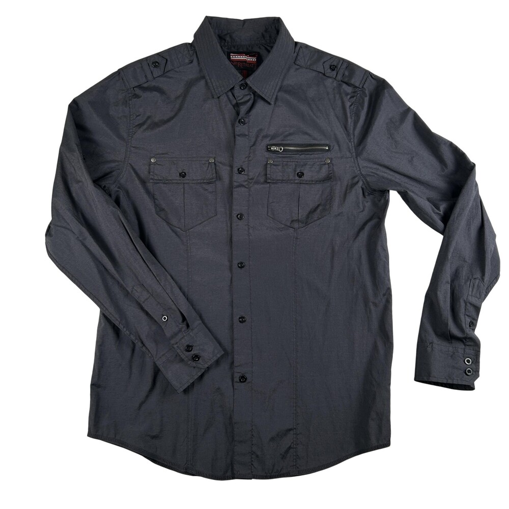 No Retreat Shirt Mens XL Black Warden Long Sleeve Utility Button Front Casual